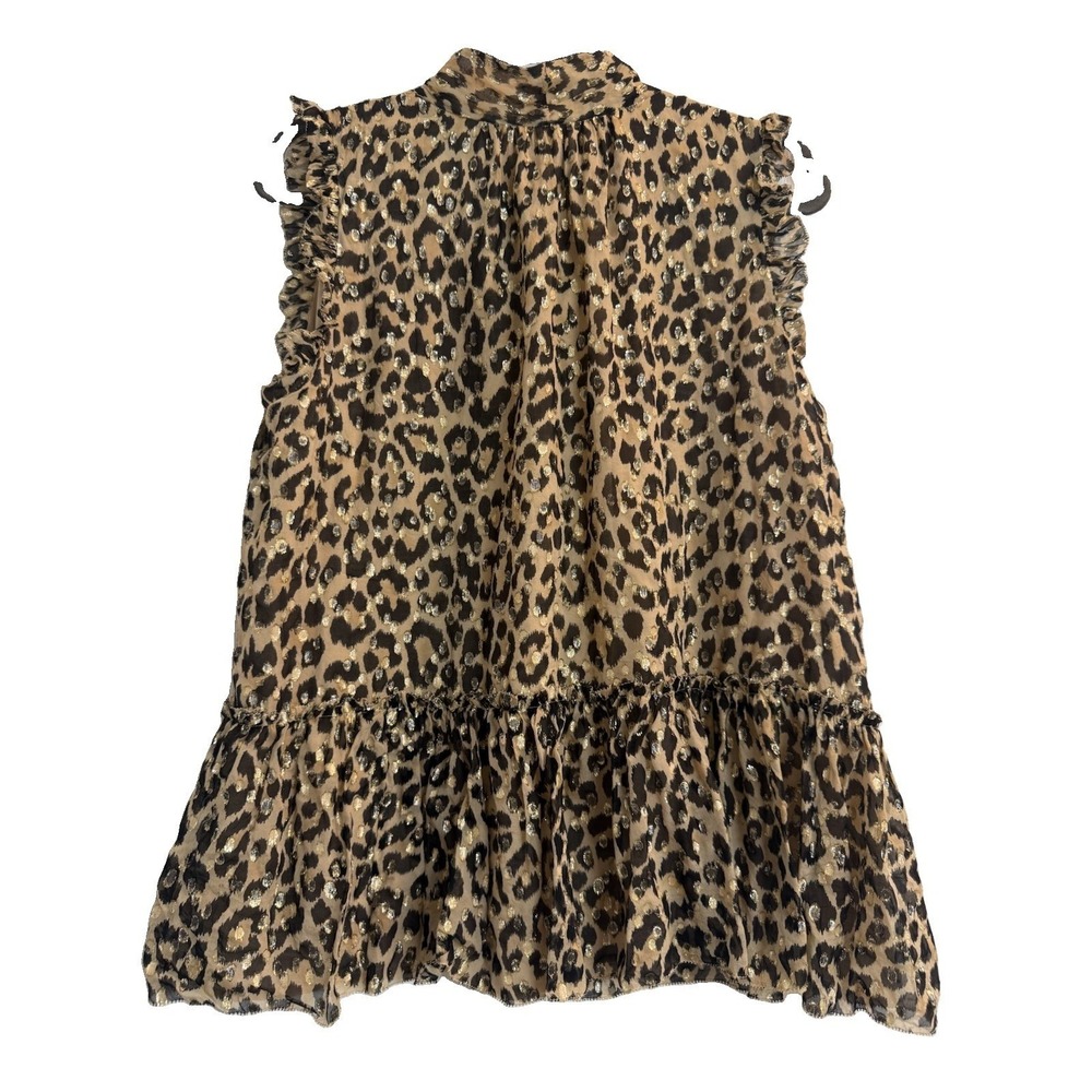 Kate Spade Metallic Leopard Clip Dot Peplum Blouse Silk Bow Tie Tank Top L - Picture 8 of 15